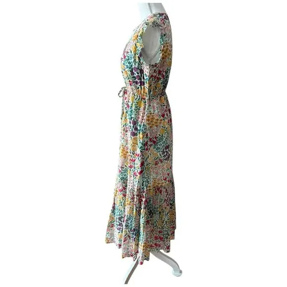 Olivia James The Label Delia Floral Midi Dress Lined Ruffle Size M